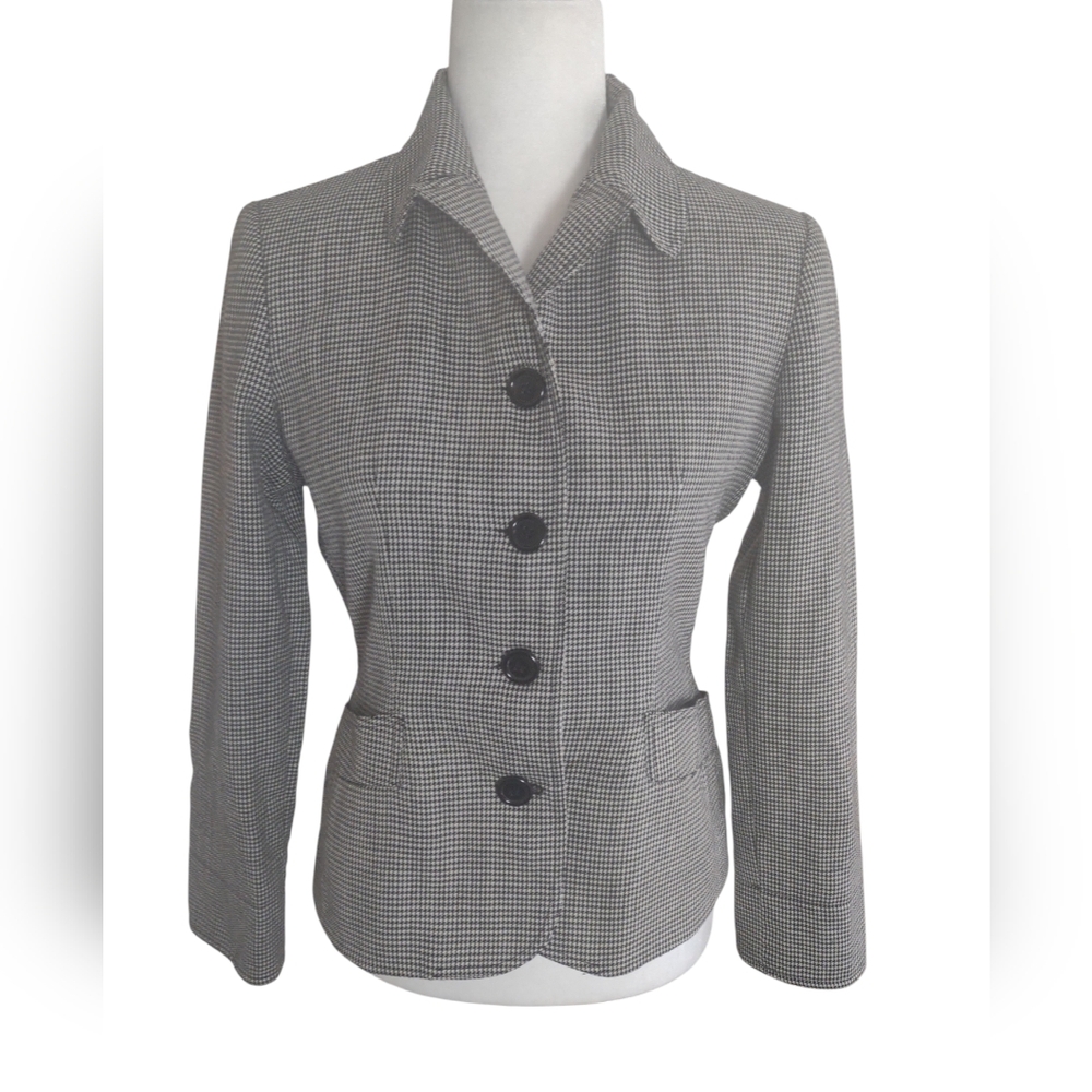 Vintage 80s Harvé Bernard Blazer Women's S Wool Houndstooth Academia Preppy